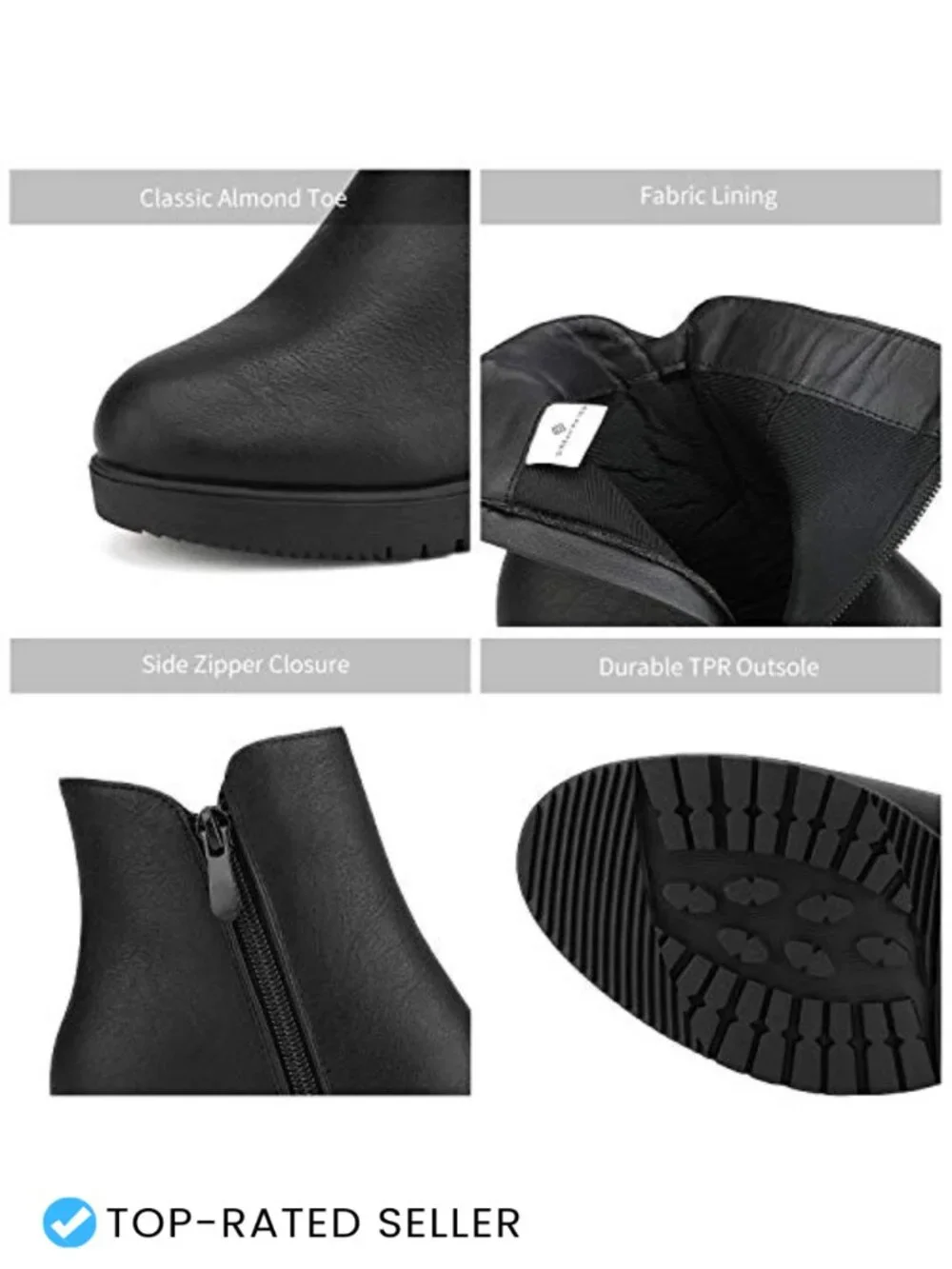 Women's Chunky Heel Ankle Booties with Side Zipper, Faux Fur Trim
